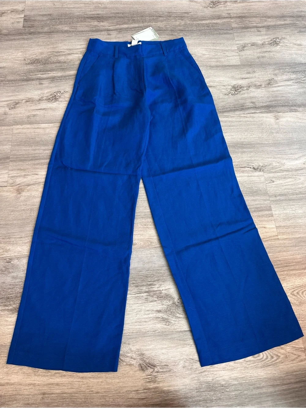 H&M Linen Blend Cobalt Blue High Rise Wide Leg Pants Size 4 NWT